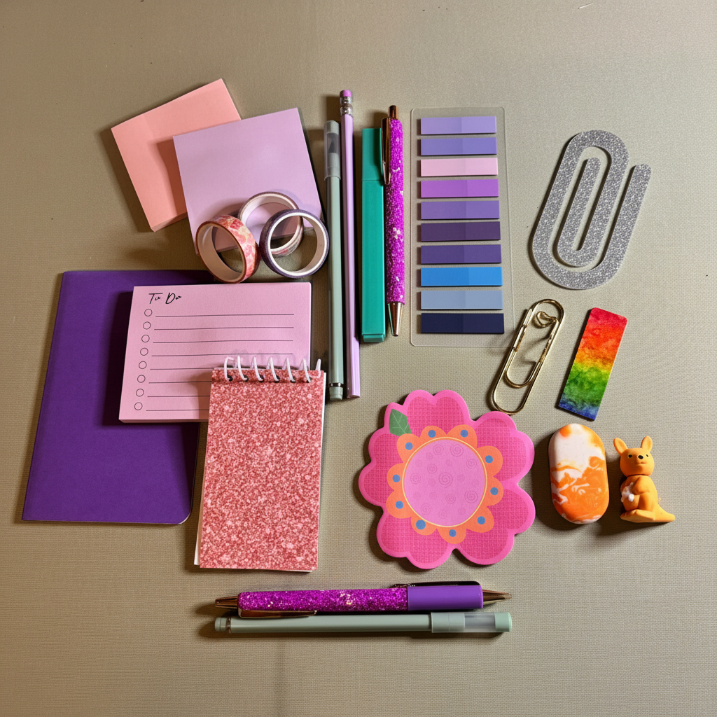 Cloverly Enchanted Stationery Kit flat lay on sage green background