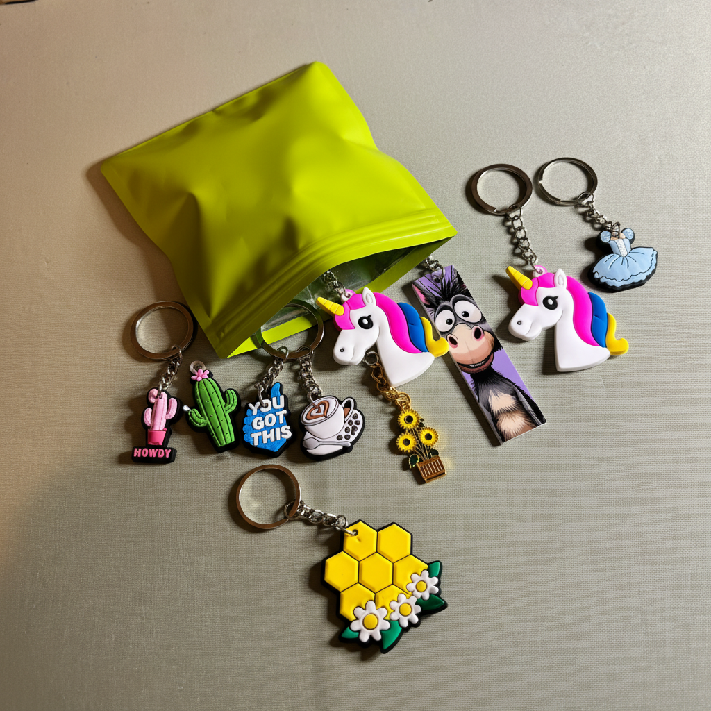 Cloverly Keychain Blind Bag with surprise keychains on sage green background