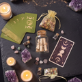 Celestial-inspired Manifestation Mini Bundle with manifestation jar, stones, crystals, oracle card, and full tarot deck